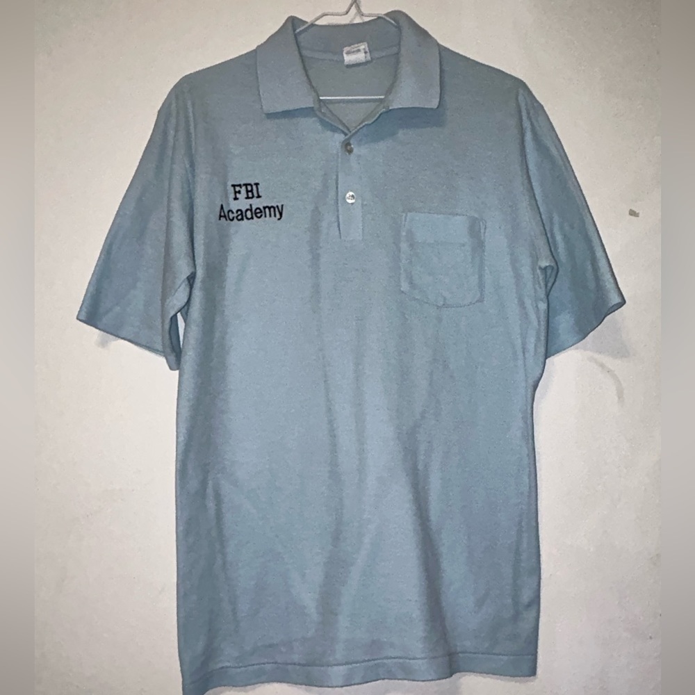 Vintage FBI Academy Light Blue Polo Size Large Hartwell Made In USA